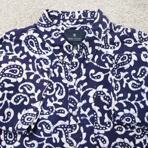 Roark Revival Shirt Mens Medium Blue/White Geometric 100% Cotton Short Sleeve